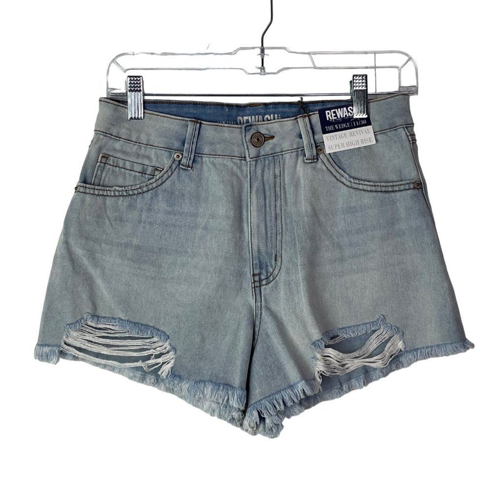 Rewash Short Shorts Super High Rise Wedge Distressed Light Wash Vintage 11 30